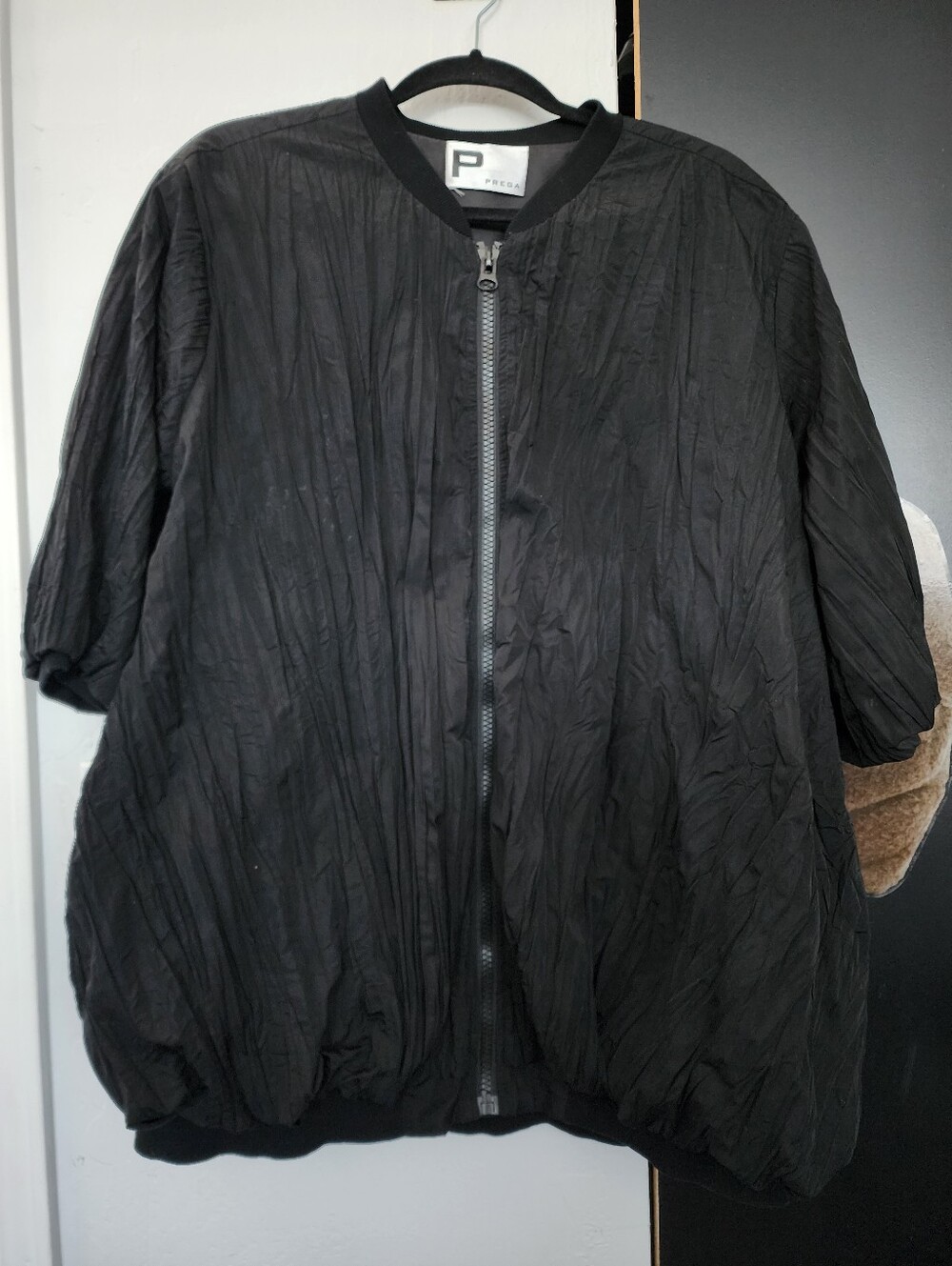 Black ruched/crumpled Zip Up Jacket